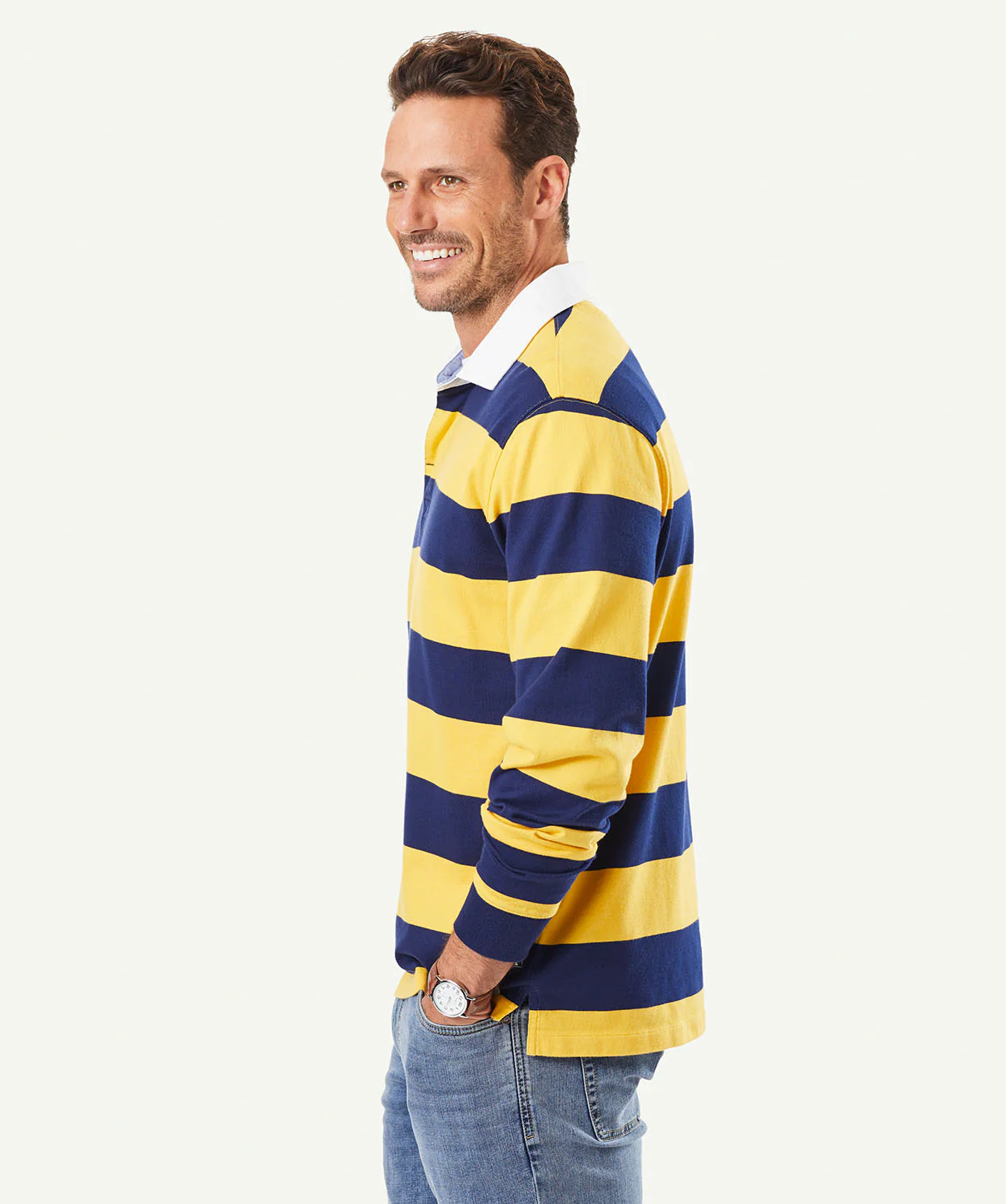 Block Stripe Rugby Jumper - Navy/Yellow - Image 5
