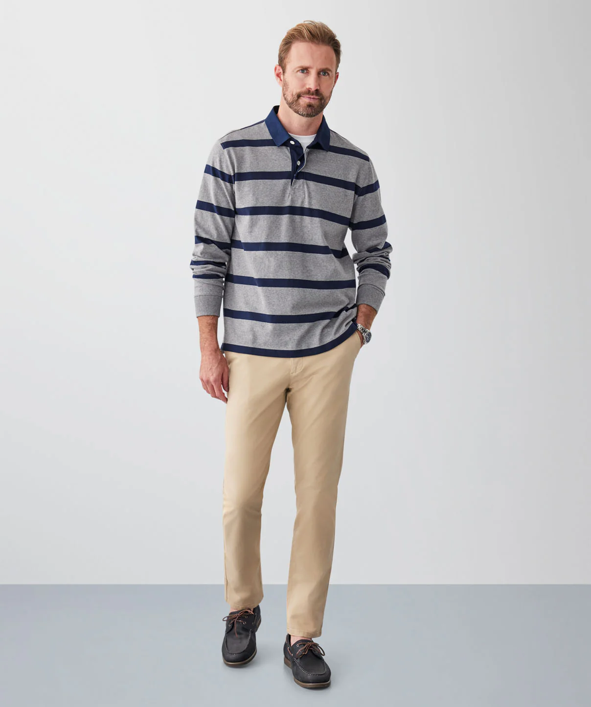 Breton Stripe Rugby Jumper - Grey Melange - Image 4