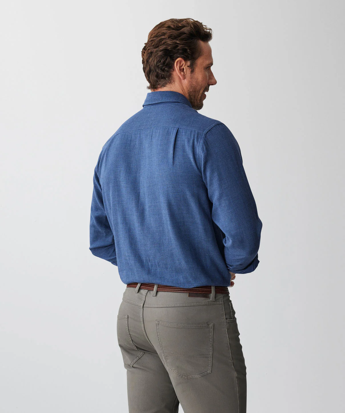 Casual Double Face Houndstooth Long Sleeve Shirt - Denim - Image 3