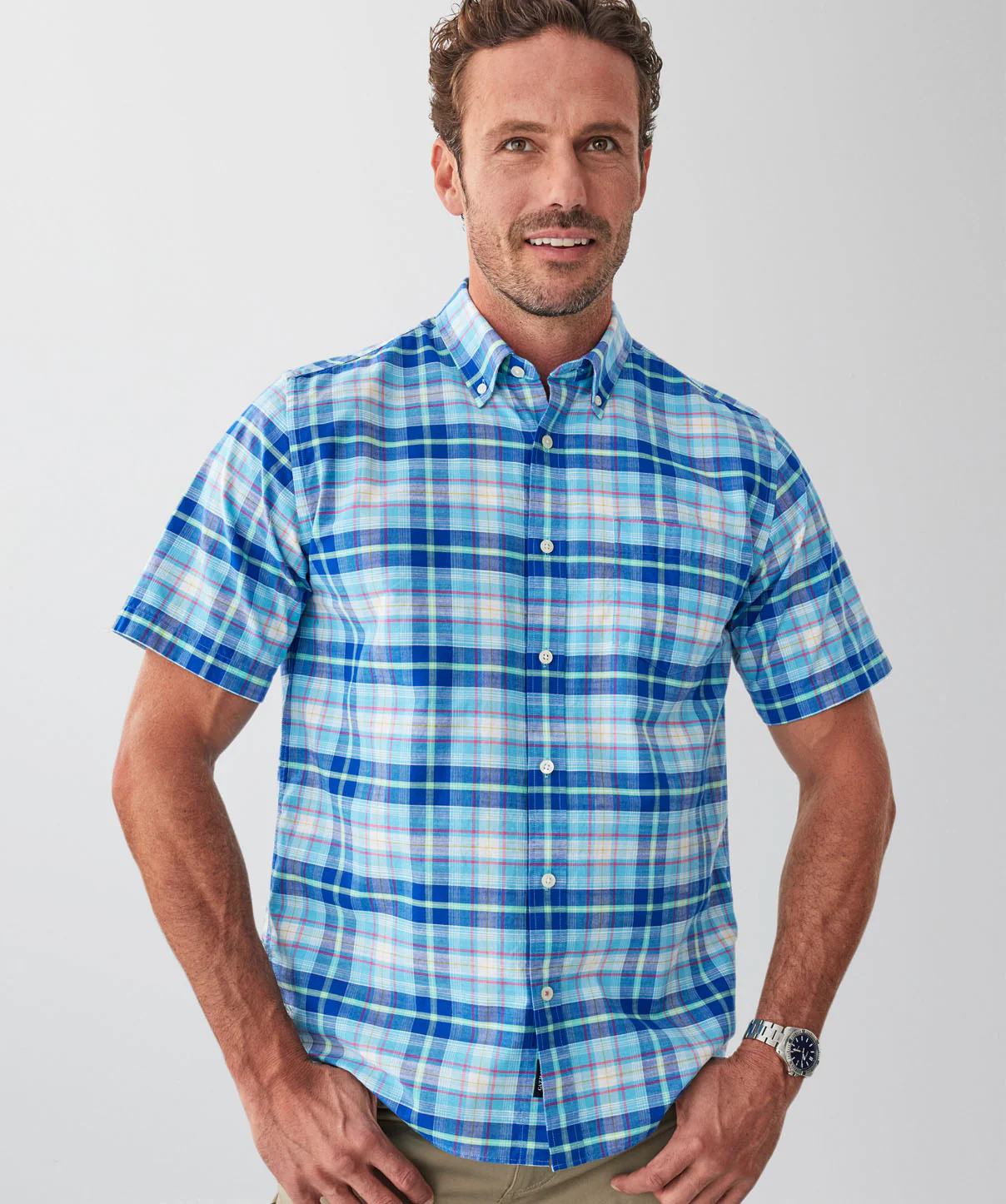 Casual Slub Check Short Sleeve Shirt - Multi - Image 3