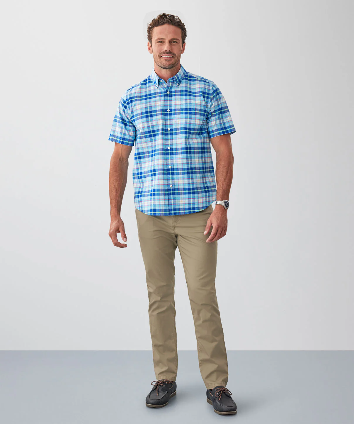 Casual Slub Check Short Sleeve Shirt - Multi - Image 4
