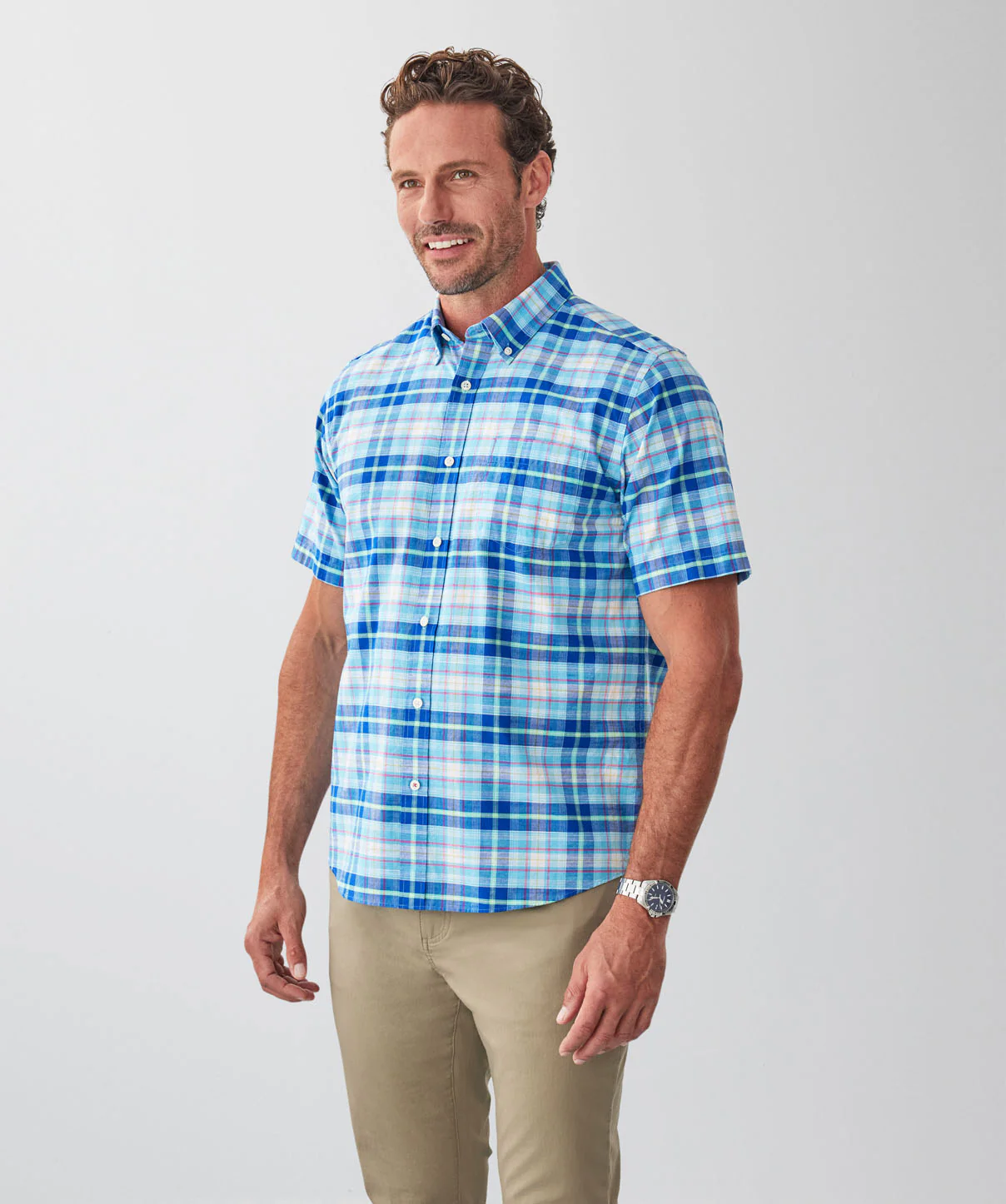 Casual Slub Check Short Sleeve Shirt - Multi - Image 5