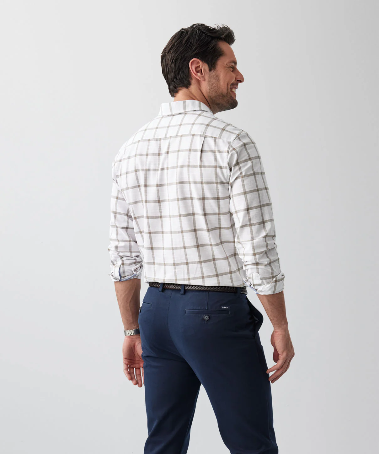 Casual Window Pane Check Long Sleeve Shirt - Sand - Image 3