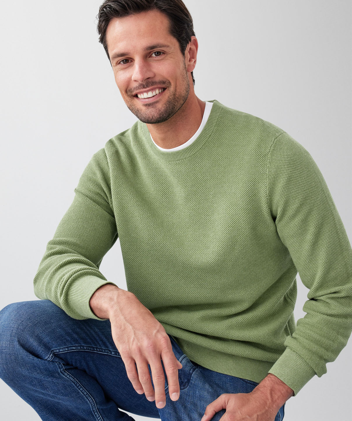 Cotton Textured Crew Knit - Light Green - Image 3