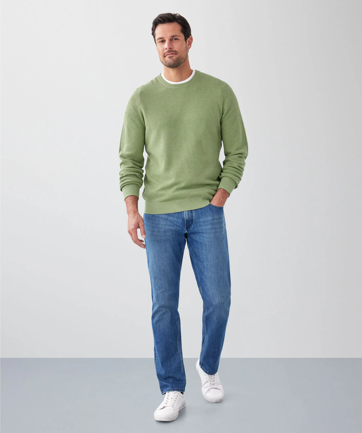 Cotton Textured Crew Knit - Light Green - Image 4