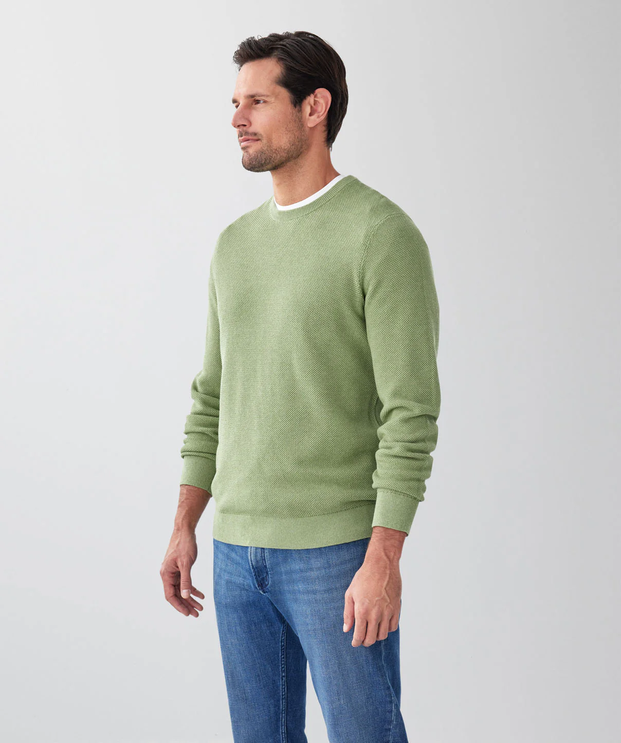 Cotton Textured Crew Knit - Light Green - Image 5