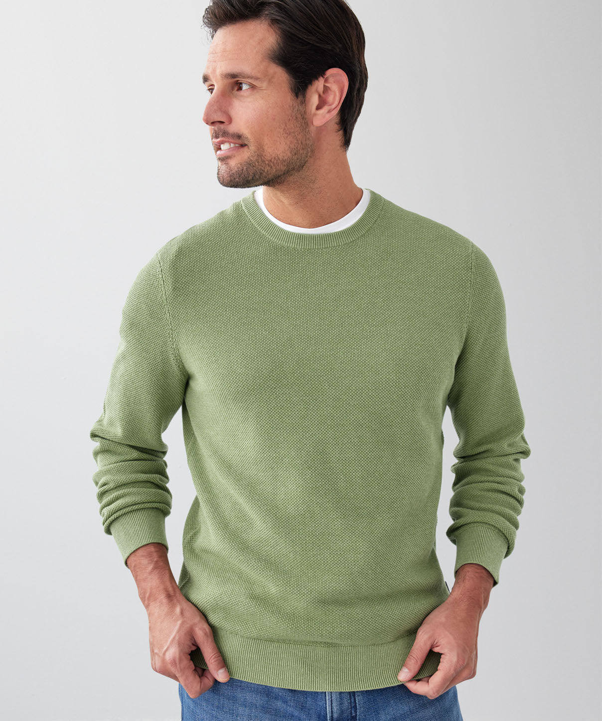 Cotton Textured Crew Knit - Light Green - Image 7