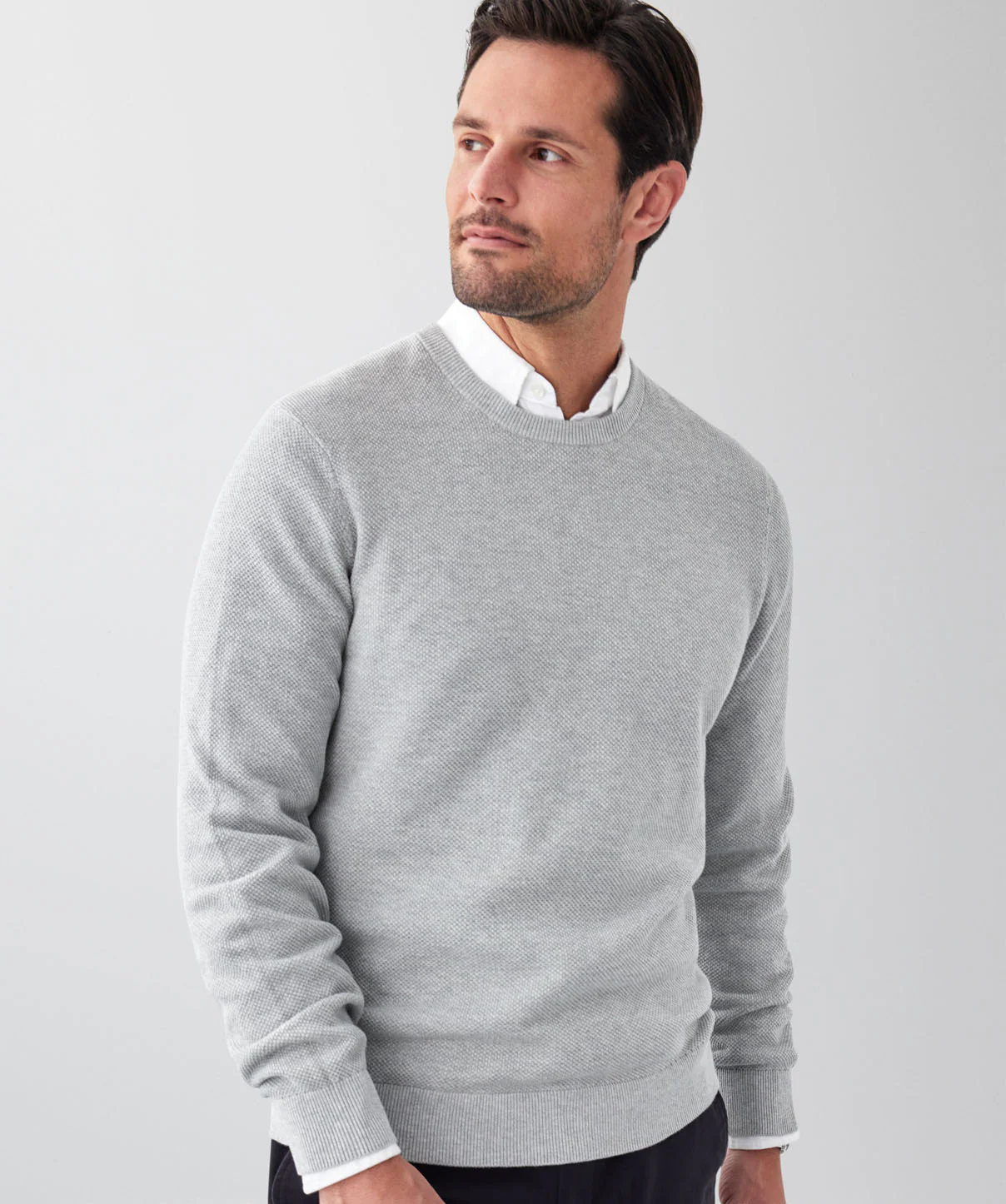 Cotton Textured Crew Knit - Light Grey - Image 3