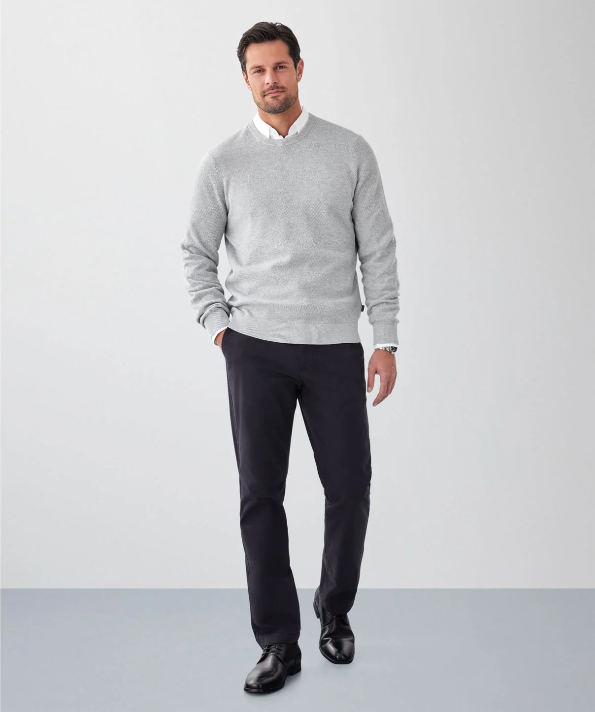 Cotton Textured Crew Knit - Light Grey - Image 4