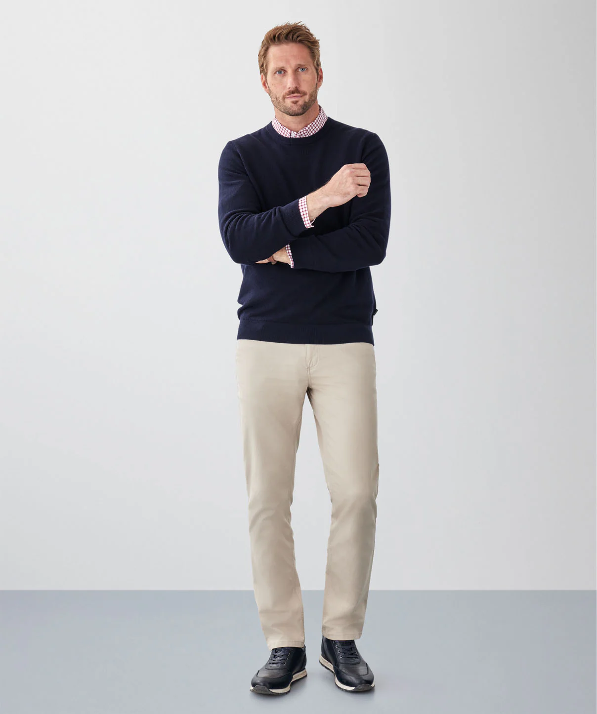 Cotton Textured Crew Knit - Navy - Image 4