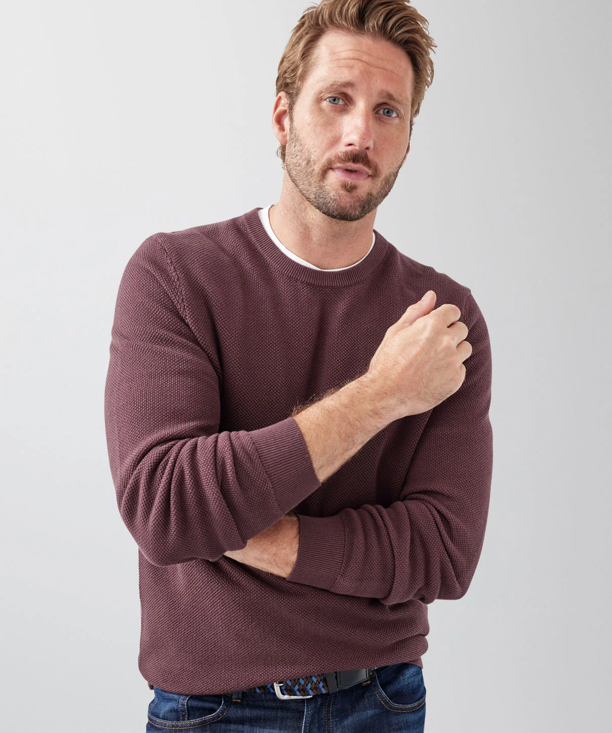 Cotton Textured Crew Knit - Plum - Image 3