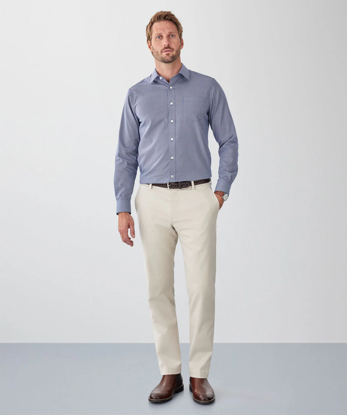 Easy Care Geo Print Long Sleeve Shirt - Navy - Image 4