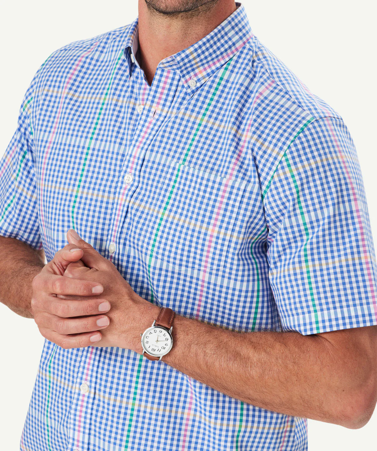 Easy Care Multi Check Short Sleeve Shirt - Dark Blue - Image 4