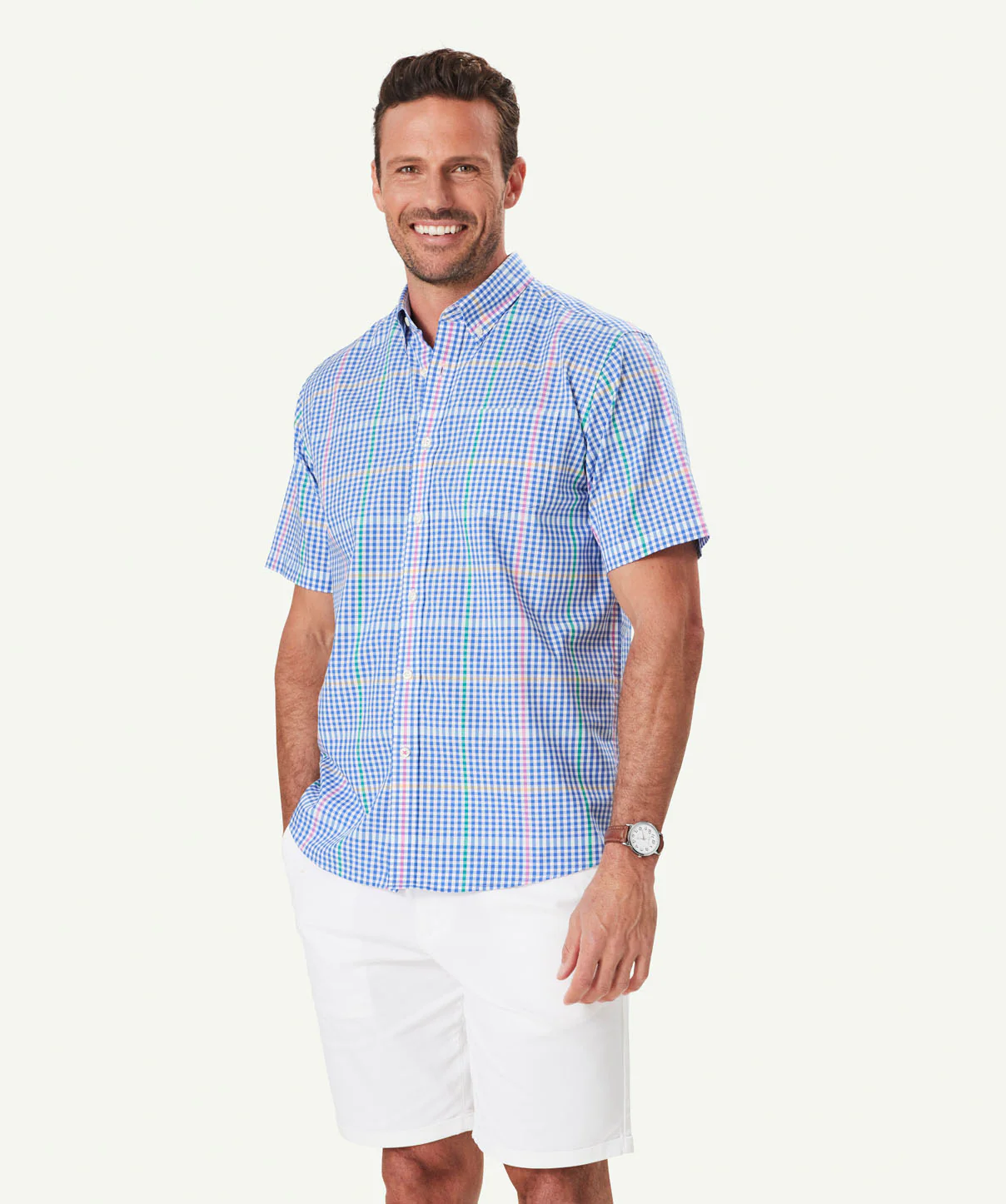 Easy Care Multi Check Short Sleeve Shirt - Dark Blue - Image 5