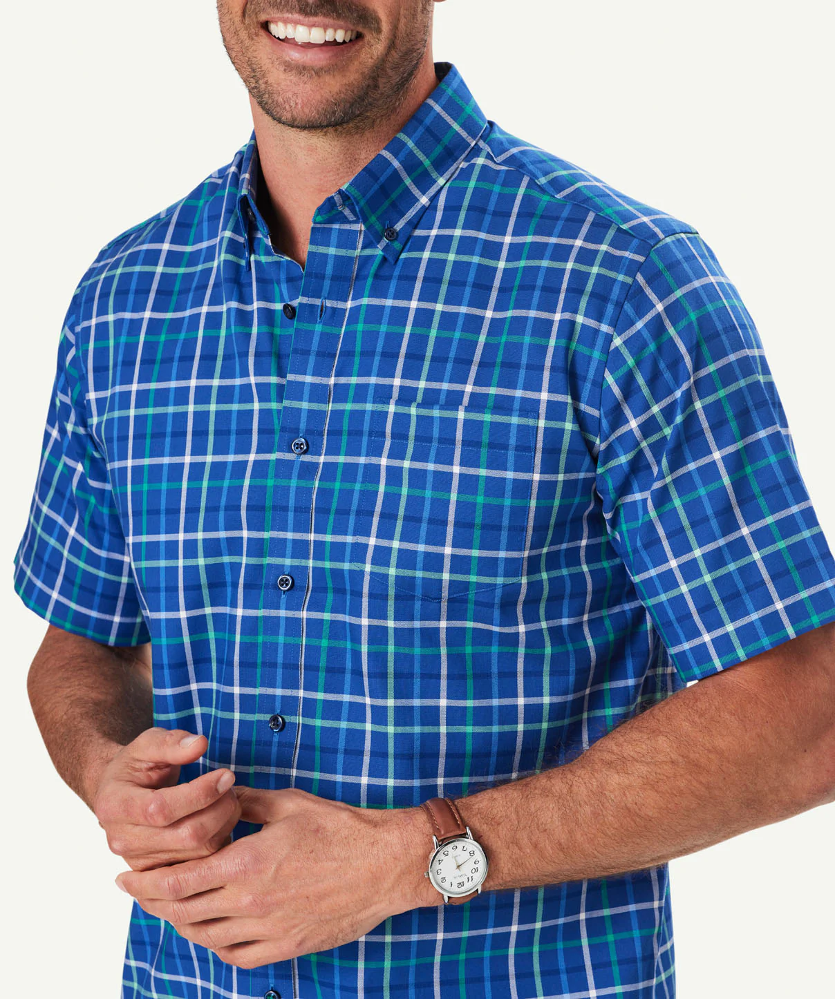 Easy Care Oxford Check Short Sleeve Shirt - Navy - Image 4