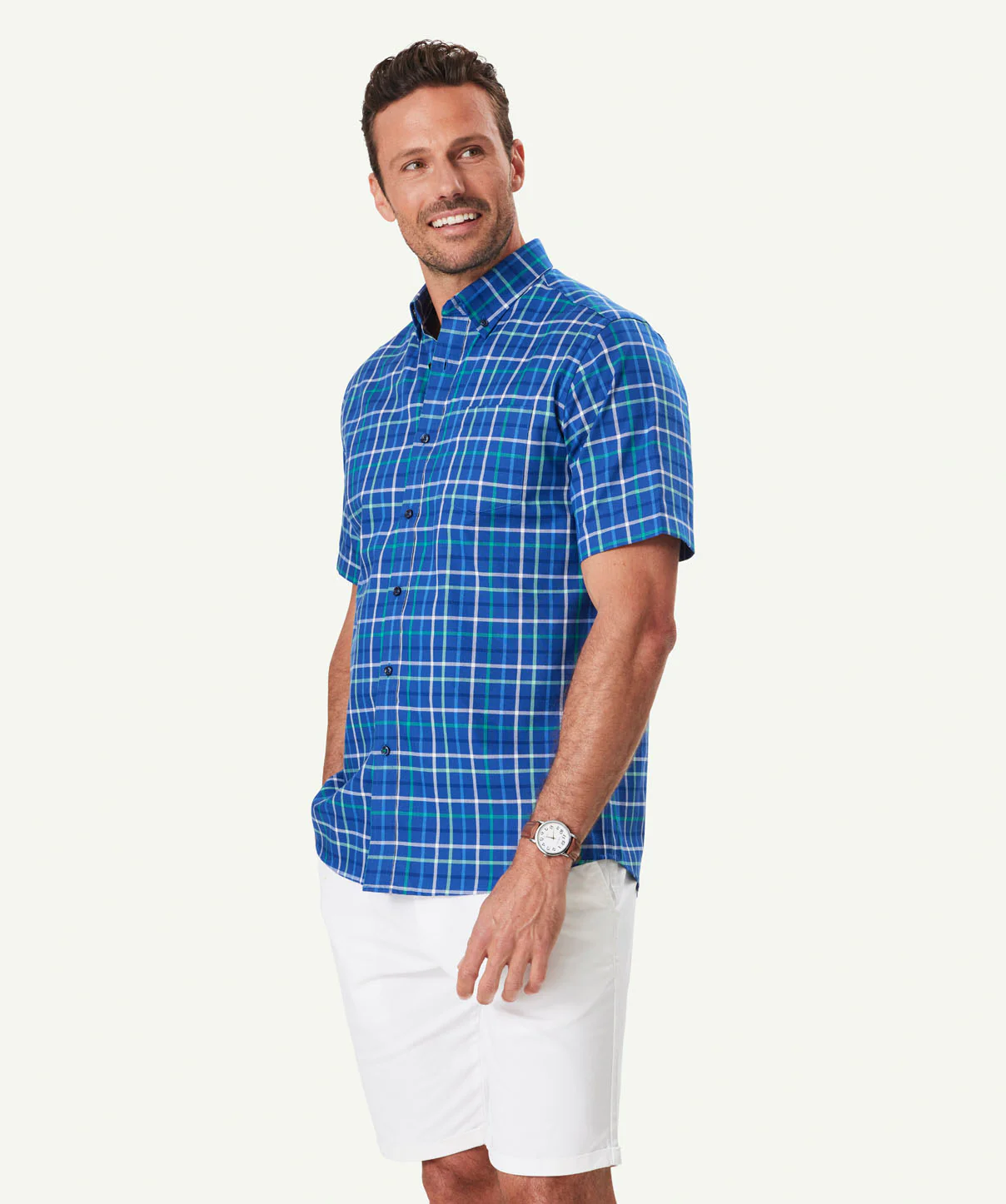 Easy Care Oxford Check Short Sleeve Shirt - Navy - Image 5