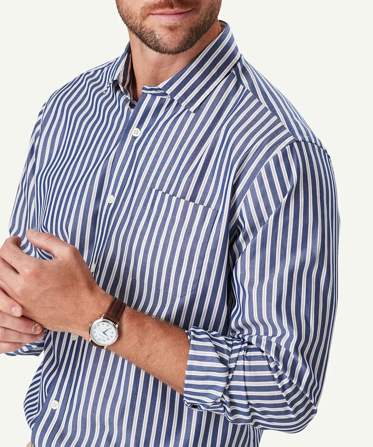 Easy Care Stripe Long Sleeve Shirt - Navy - Image 4