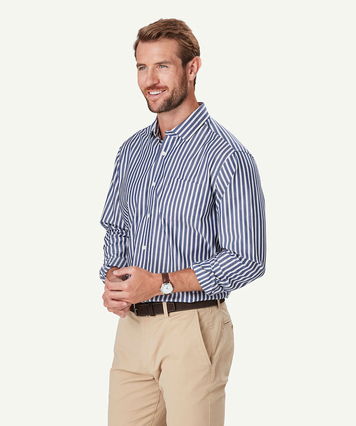 Easy Care Stripe Long Sleeve Shirt - Navy - Image 5