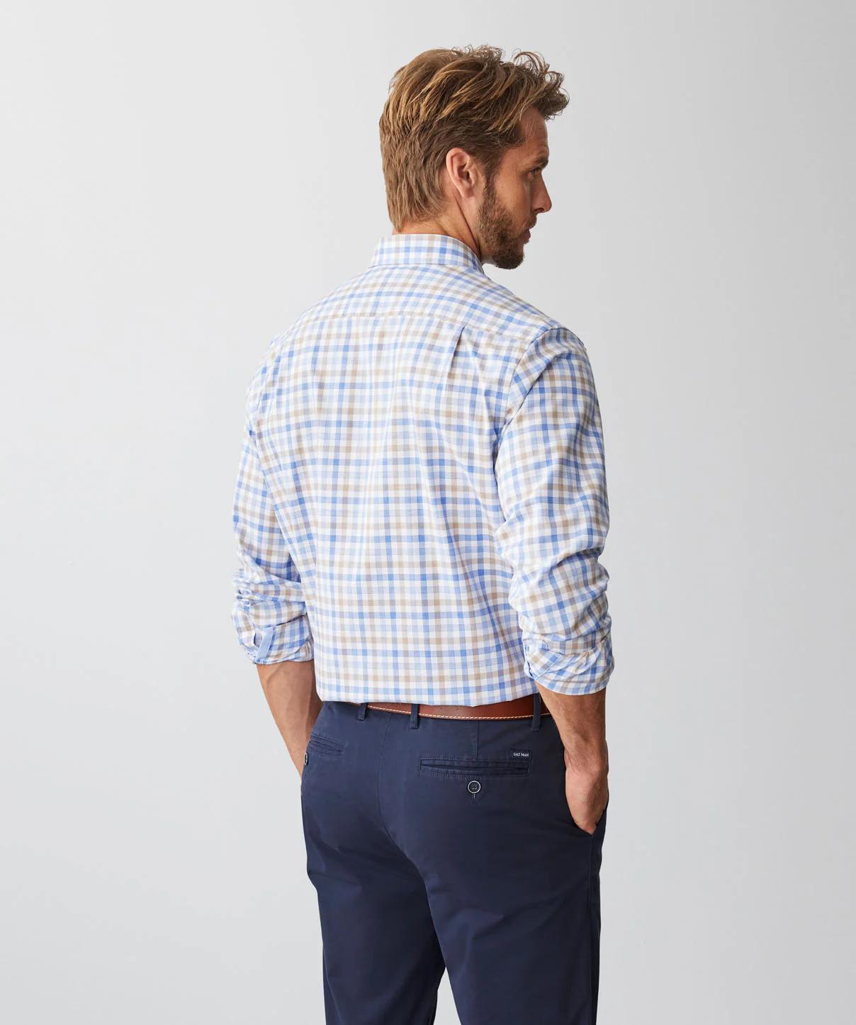 Easy Care Twill Check Long Sleeve Shirt - Blue - Image 3