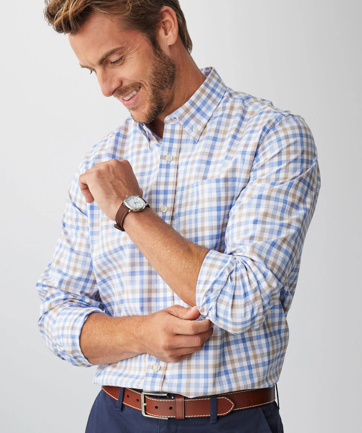 Easy Care Twill Check Long Sleeve Shirt - Blue - Image 4