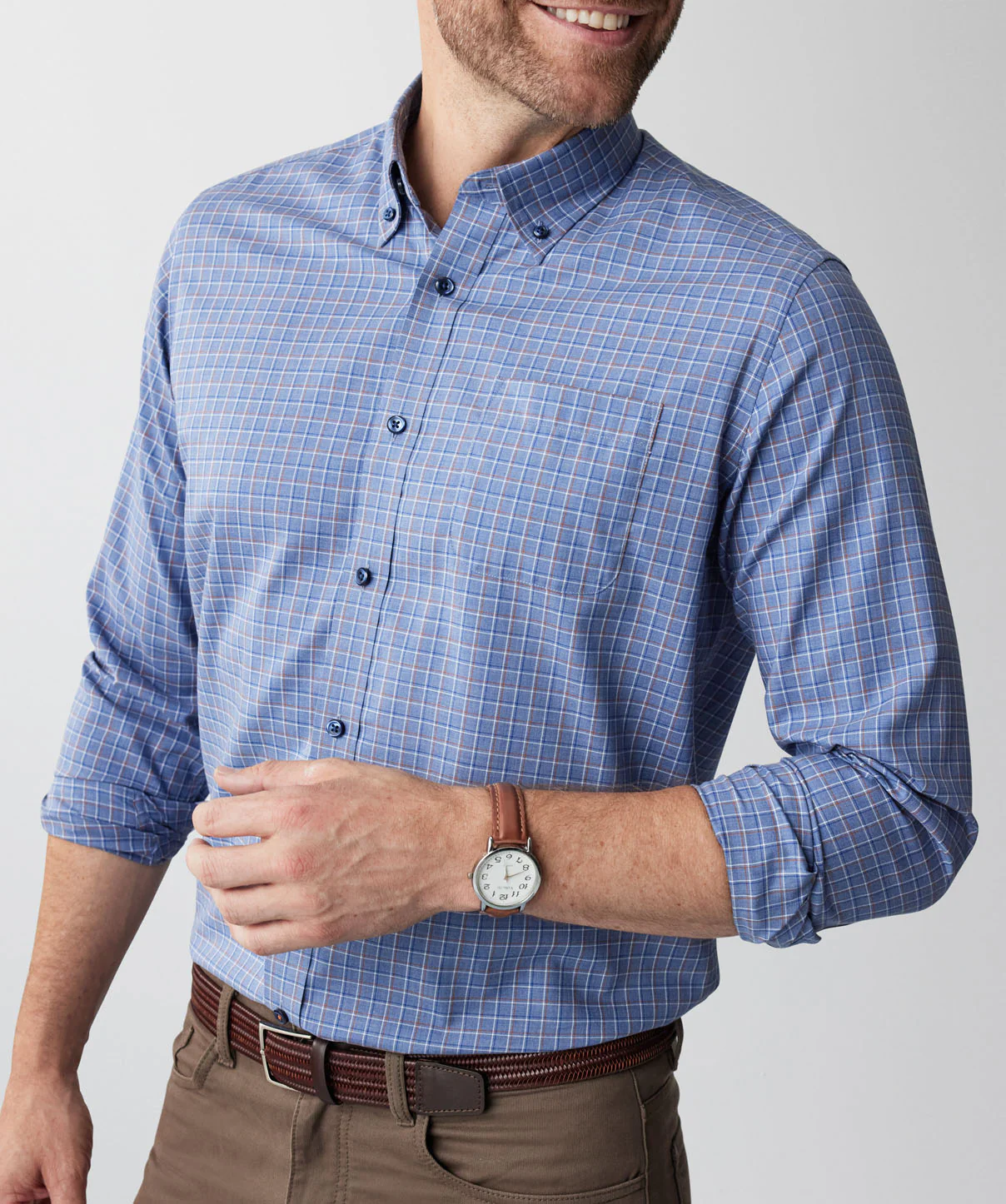 Easy Care Twill Check Long Sleeve Shirt - Blue Melange - Image 6
