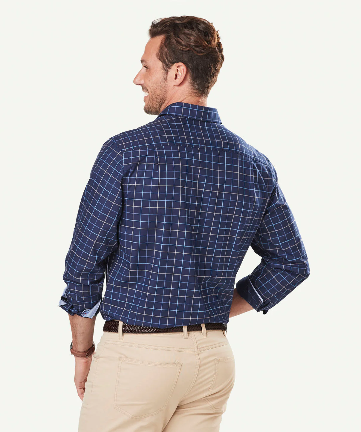 Easy Care Twill Check Long Sleeve Shirt - Navy - Image 3
