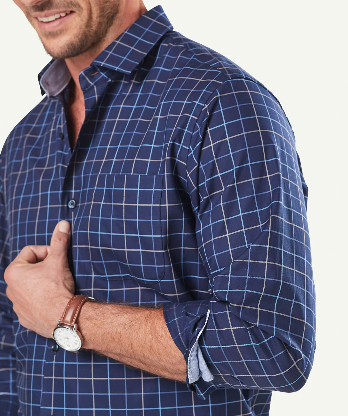 Easy Care Twill Check Long Sleeve Shirt - Navy - Image 5