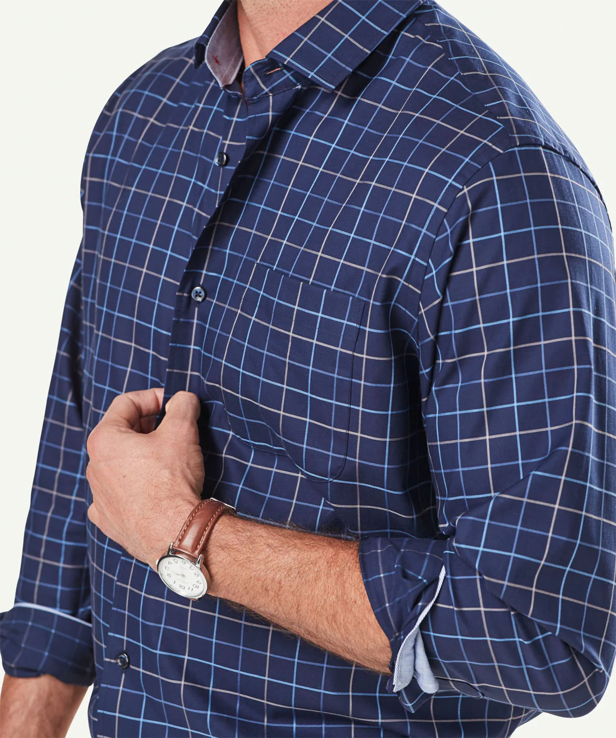 Easy Care Twill Check Long Sleeve Shirt - Navy - Image 6
