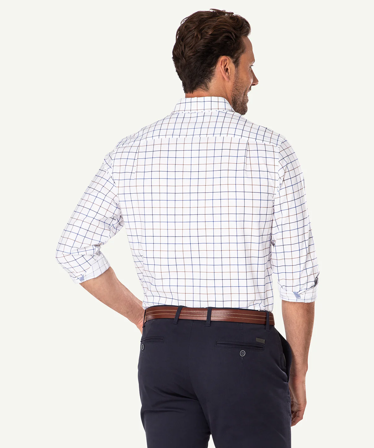 Easy Care Twill Check Long Sleeve Shirt - White - Image 3