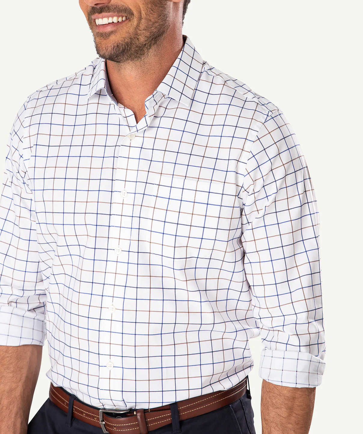 Easy Care Twill Check Long Sleeve Shirt - White - Image 4