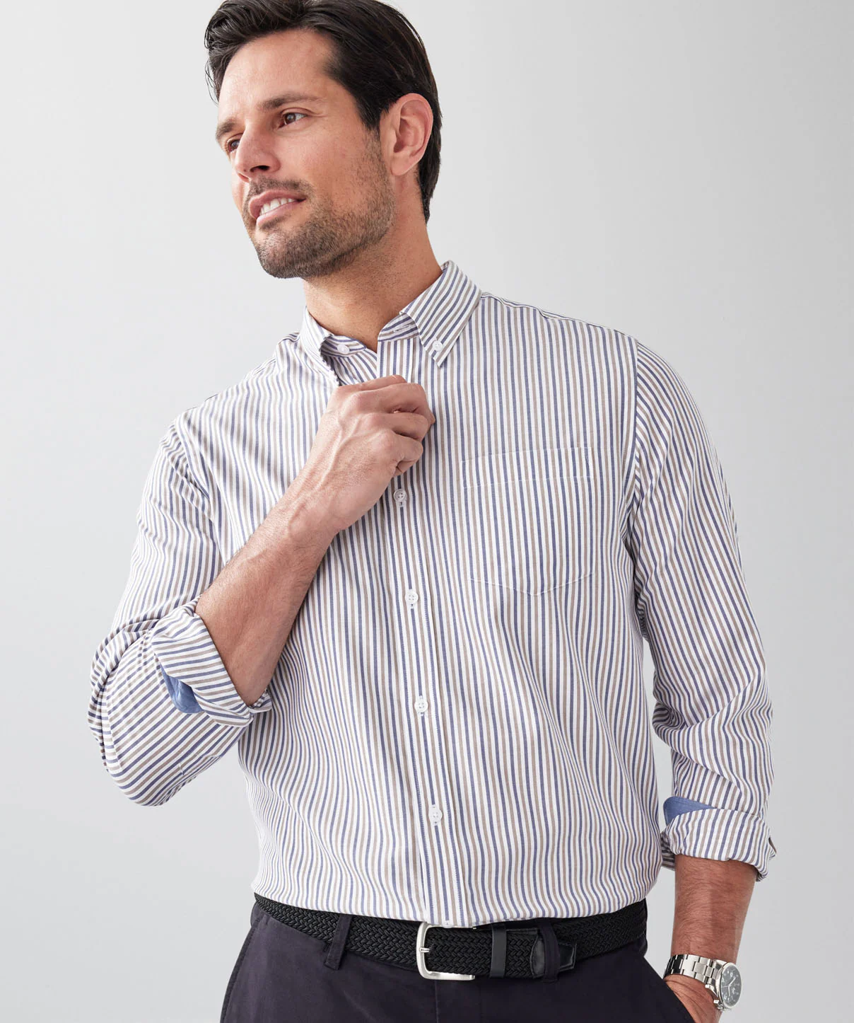 Easy Care Twill Stripe Long Sleeve Shirt - Multi Stripe - Image 3