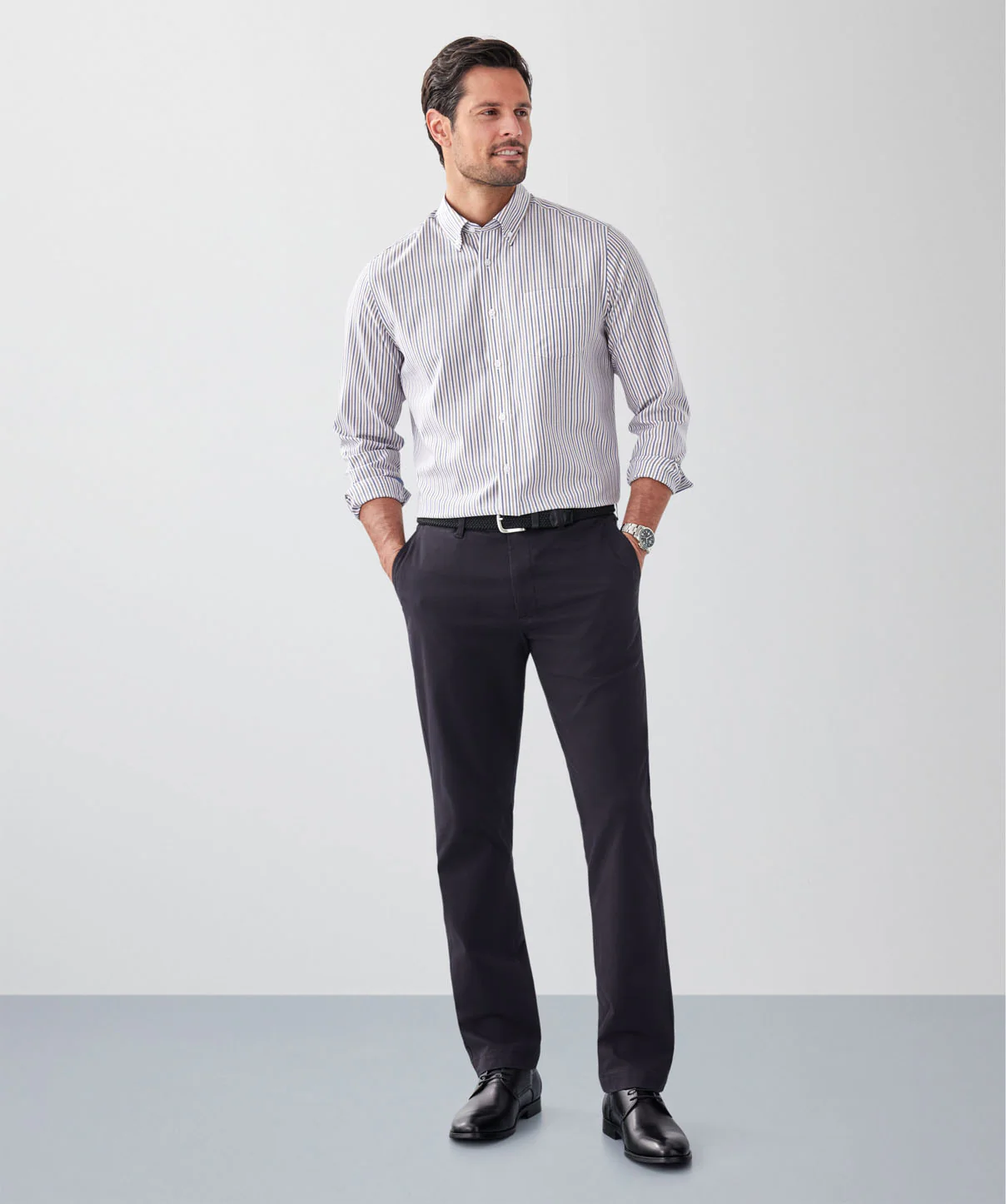 Easy Care Twill Stripe Long Sleeve Shirt - Multi Stripe - Image 4