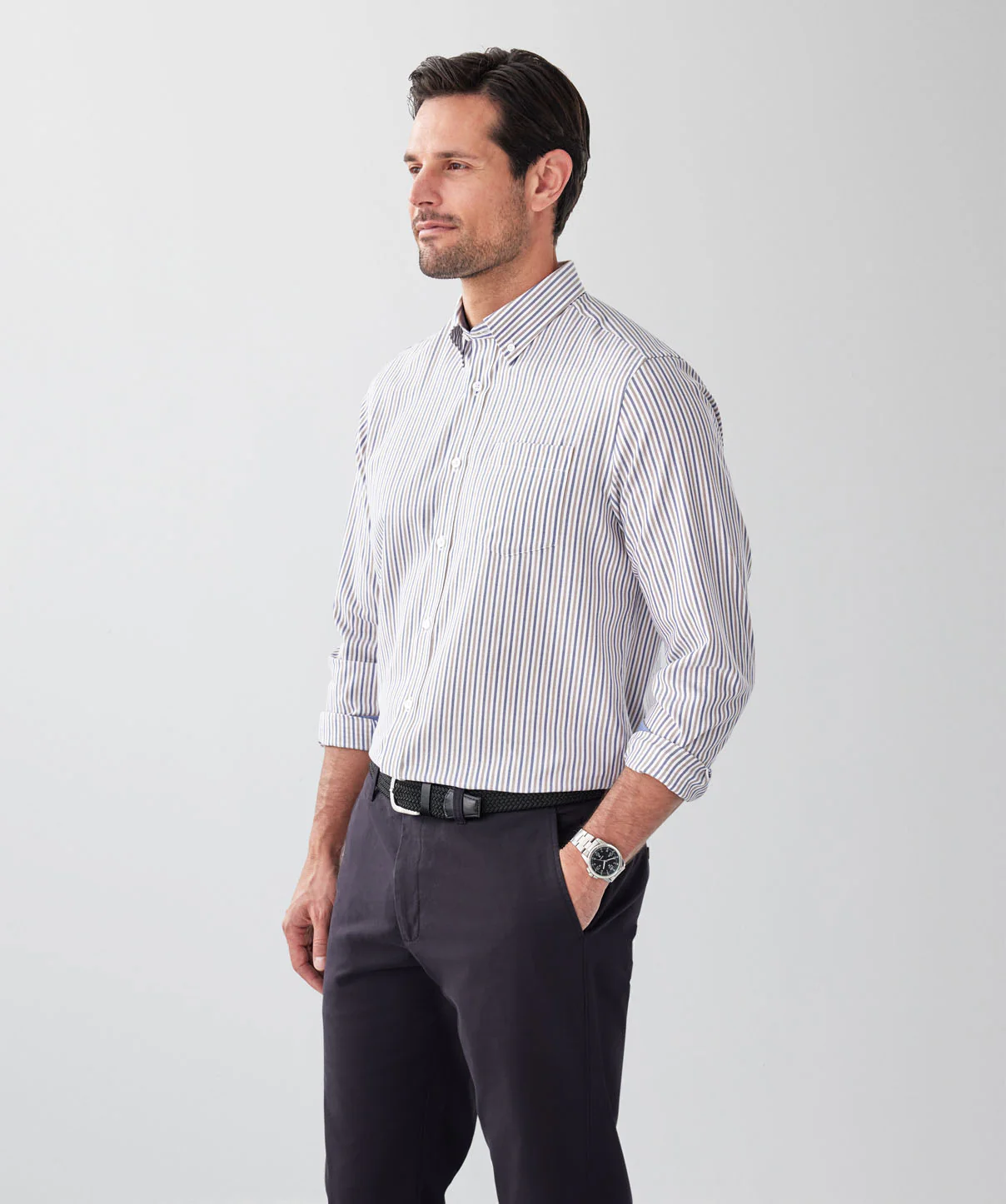 Easy Care Twill Stripe Long Sleeve Shirt - Multi Stripe - Image 5