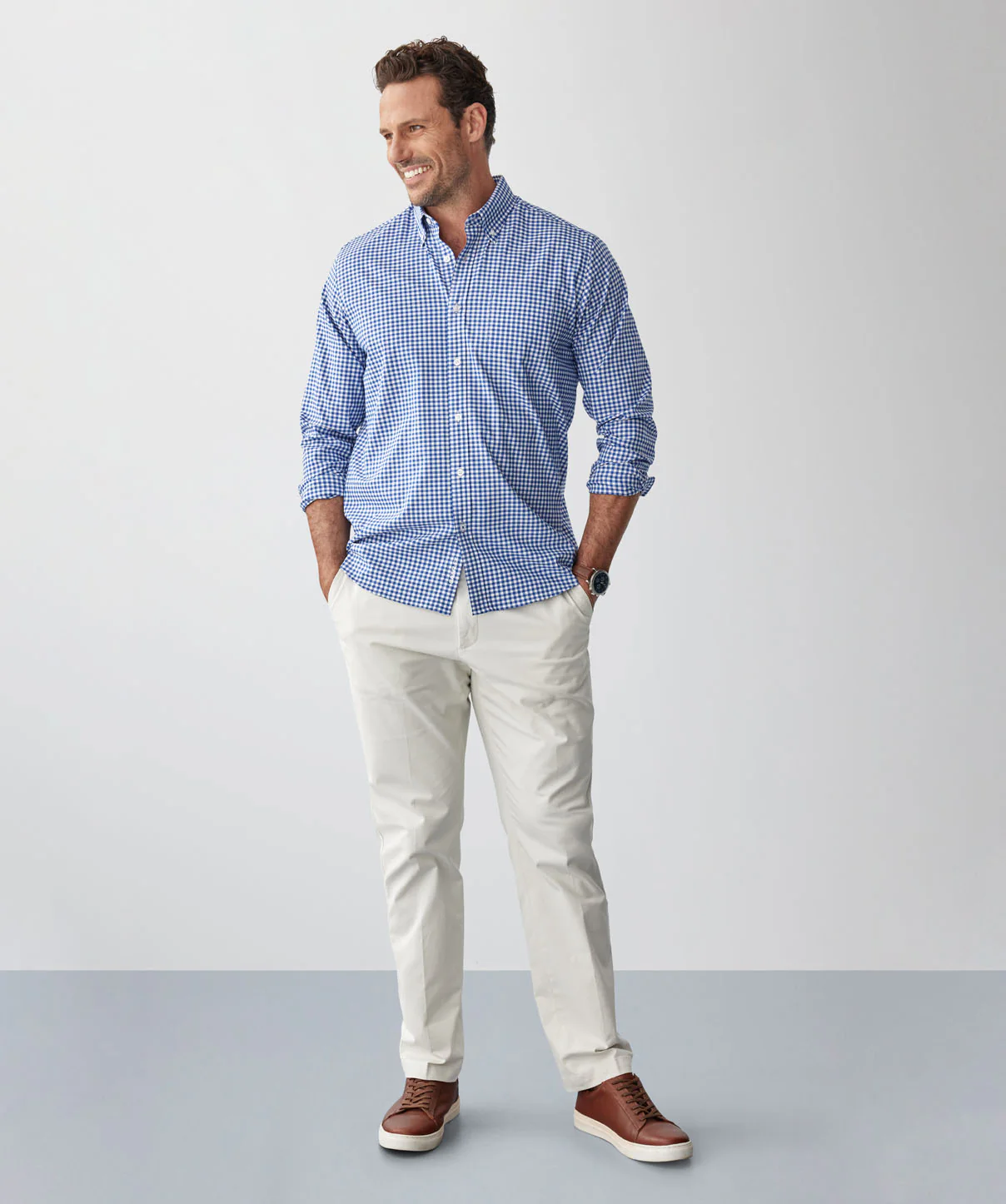 GAZFLEX Performance Gingham Long Sleeve Shirt - Navy - Image 5
