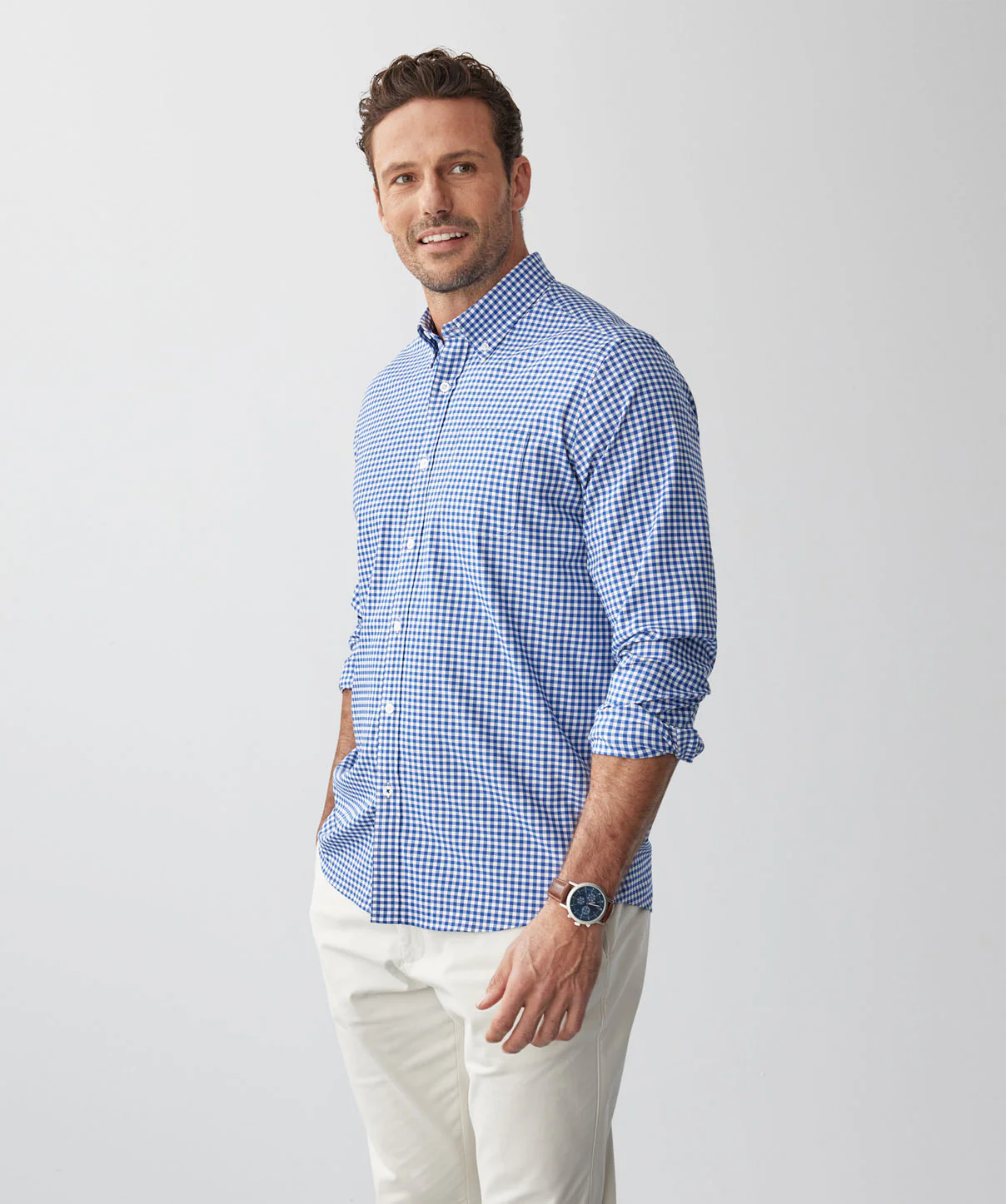 GAZFLEX Performance Gingham Long Sleeve Shirt - Navy - Image 6