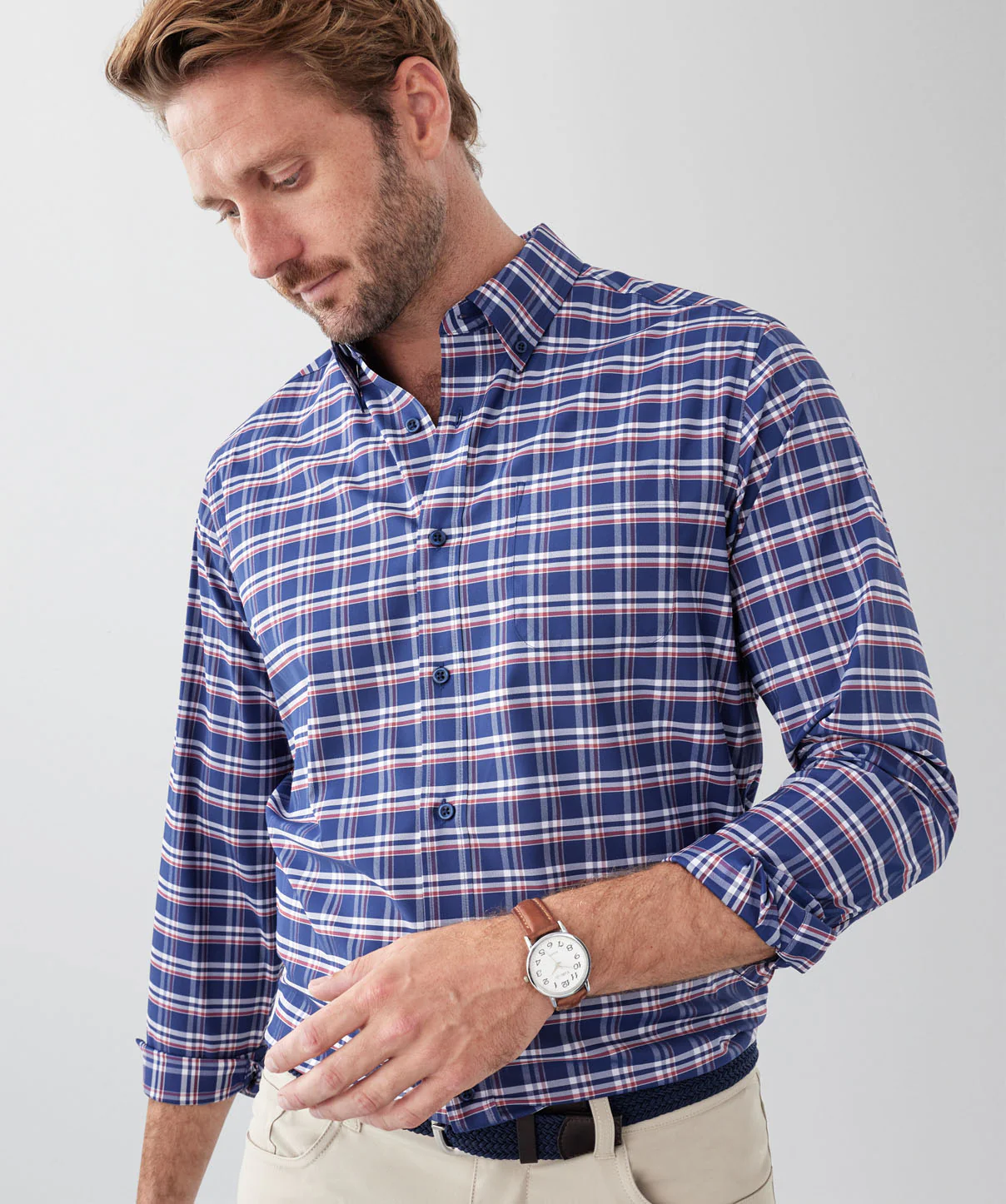 GAZFLEX Performance Multi Check Long Sleeve Shirt - Navy - Image 3