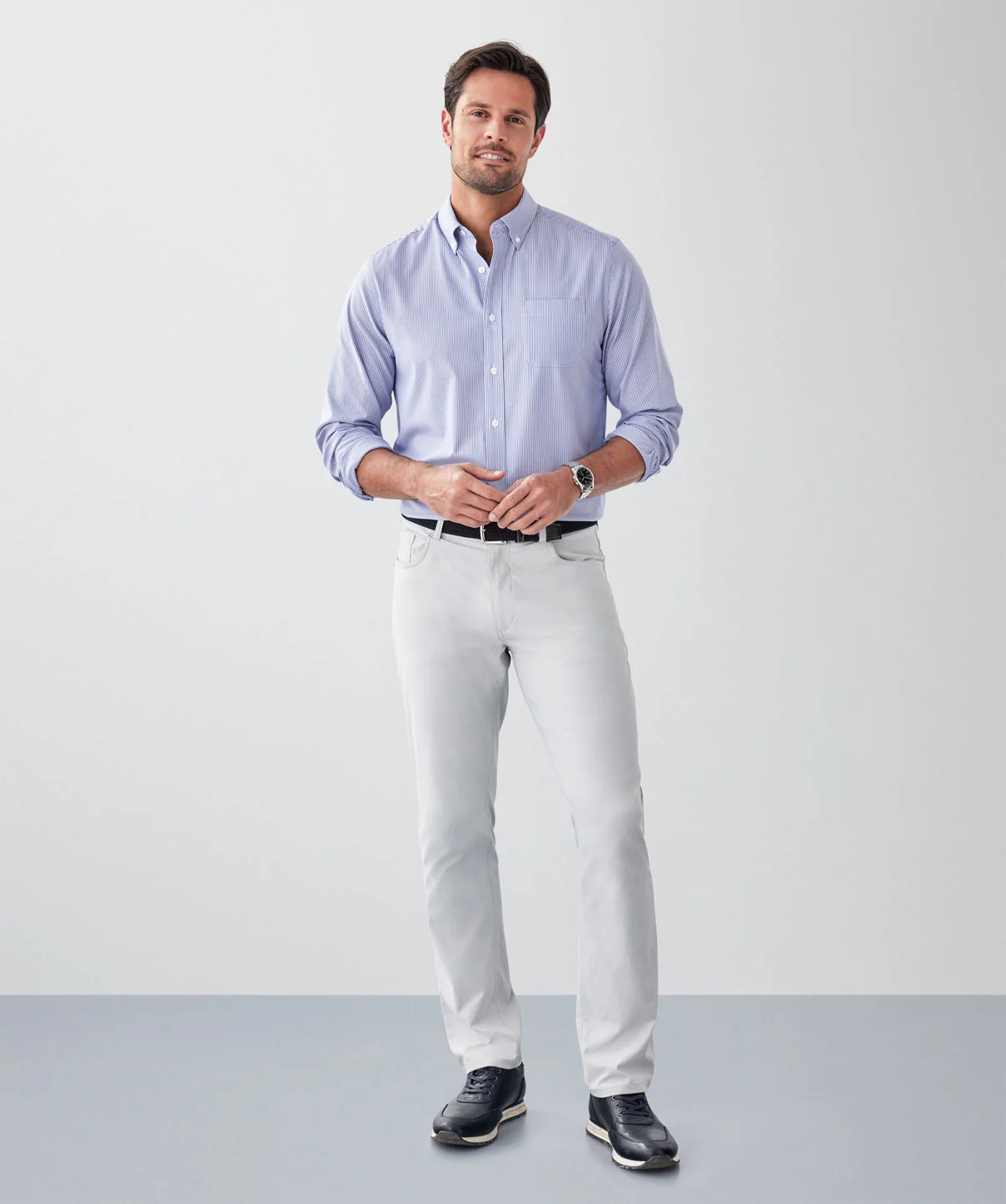 GAZFLEX Performance Oxford Stripe Long Sleeve Shirt - Blue - Image 4