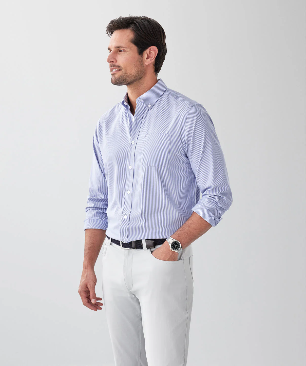 GAZFLEX Performance Oxford Stripe Long Sleeve Shirt - Blue - Image 5