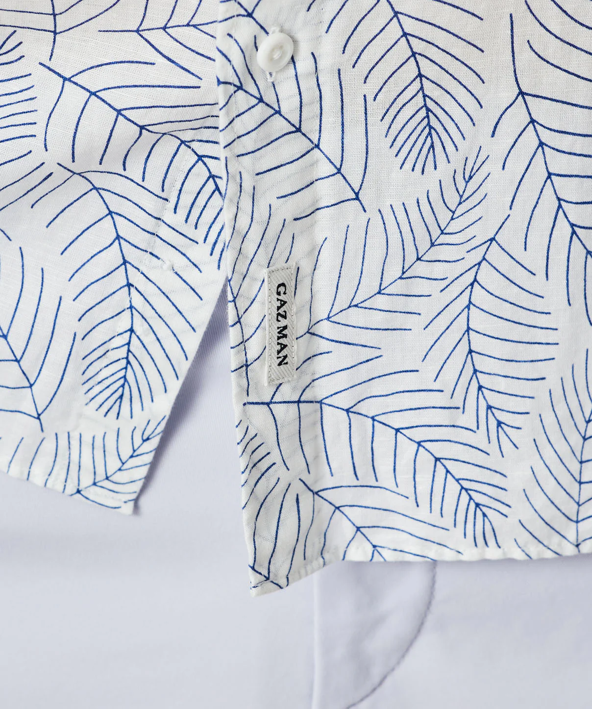 Linen Blend Fern Print Long Sleeve Shirt - White - Image 4