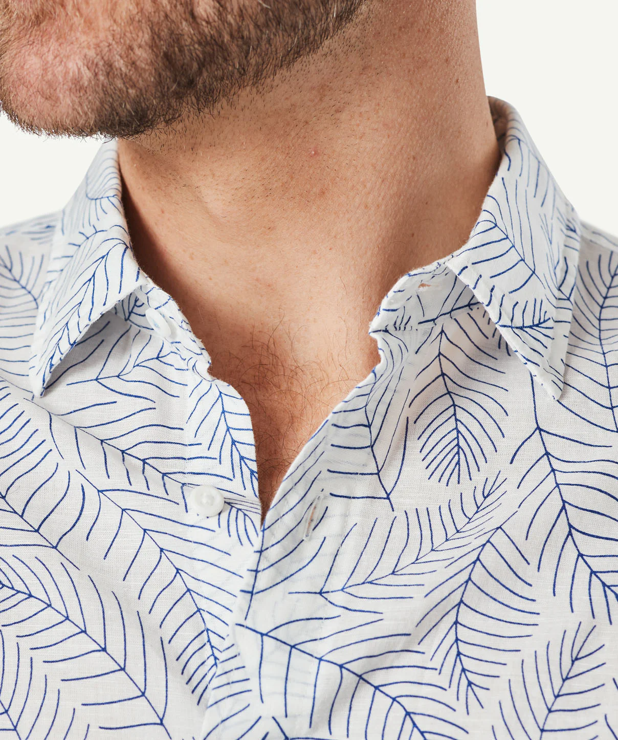 Linen Blend Fern Print Long Sleeve Shirt - White - Image 6