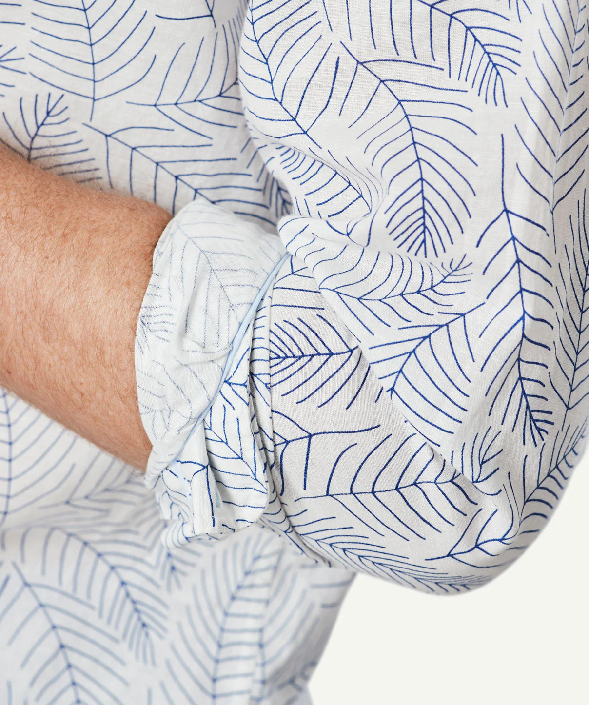 Linen Blend Fern Print Long Sleeve Shirt - White - Image 7