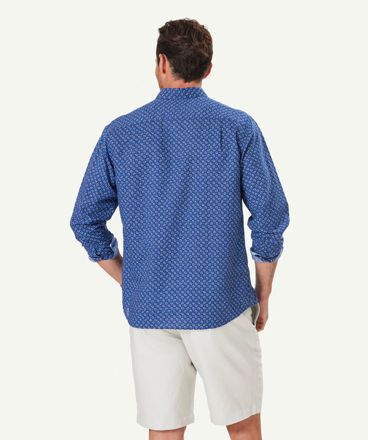 Linen Blend Floral Print Long Sleeve Shirt - Navy - Image 3