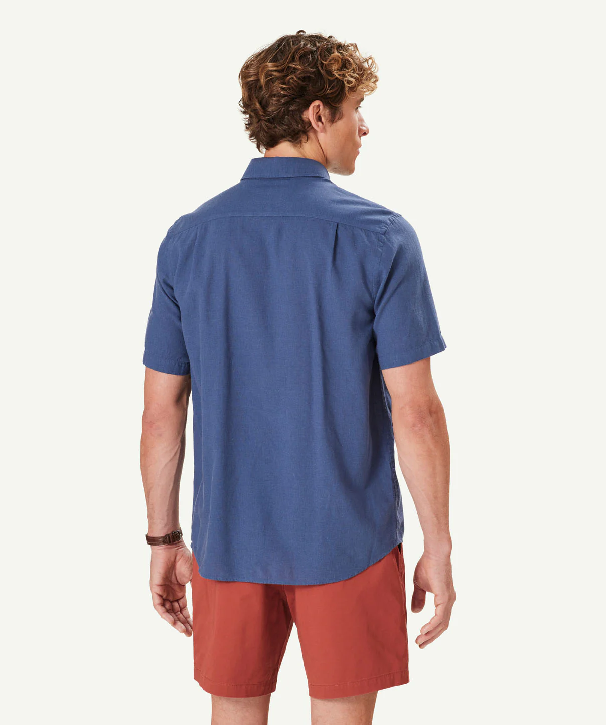 Linen Blend Plain Short Sleeve Shirt - Washed Navy - Image 3