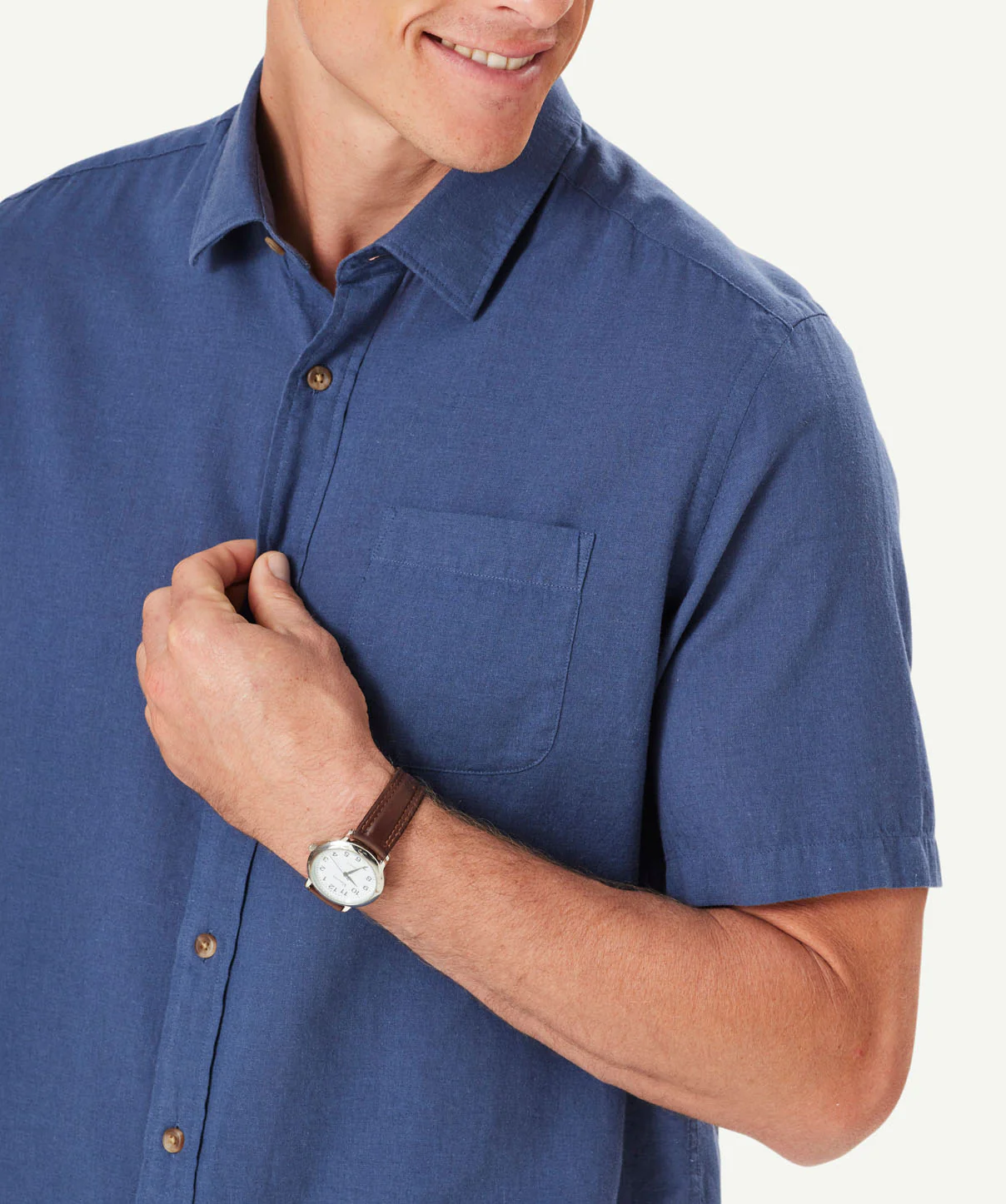 Linen Blend Plain Short Sleeve Shirt - Washed Navy - Image 4