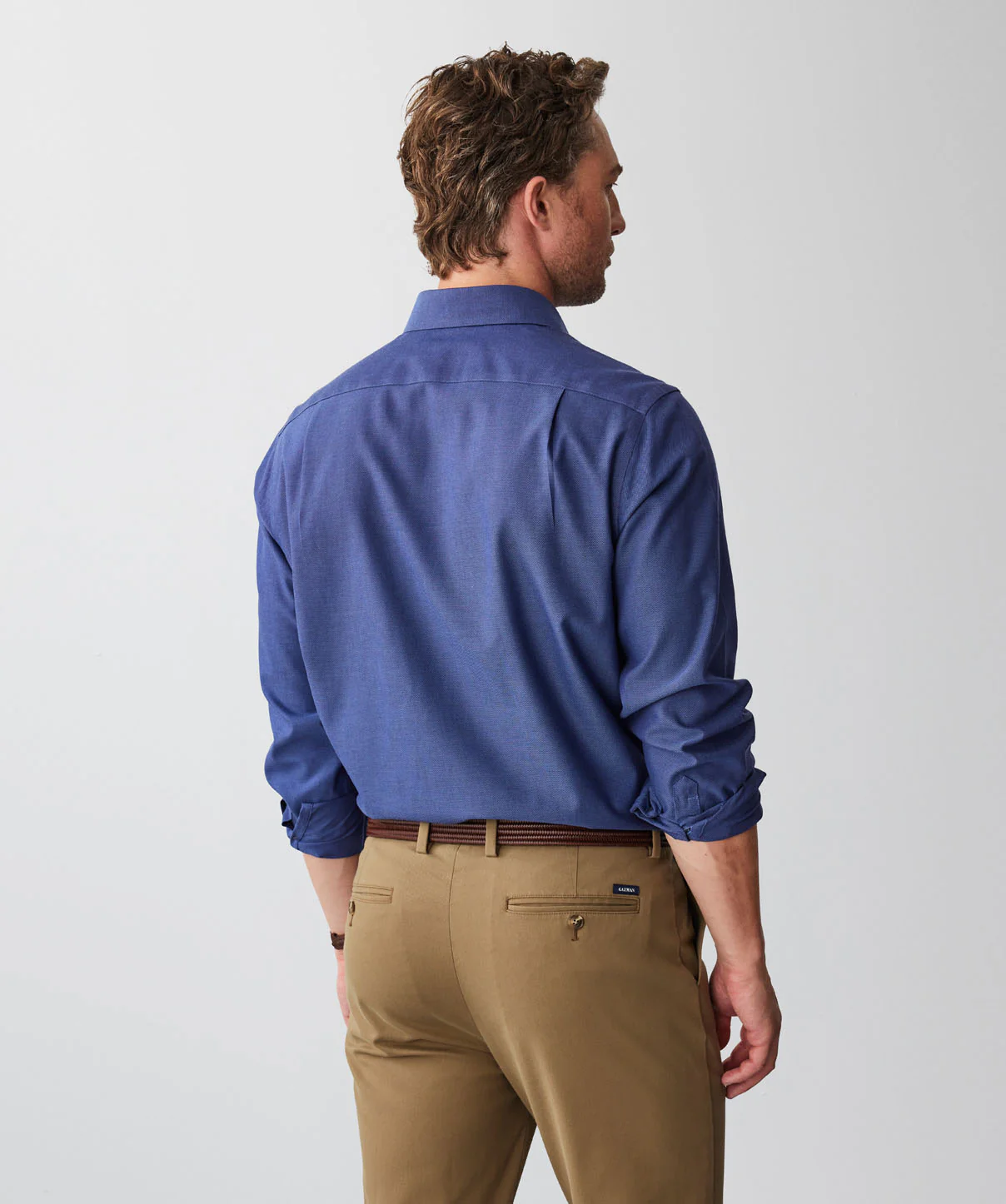 Non-Iron Dobby Plain Long Sleeve Shirt - Navy - Image 3
