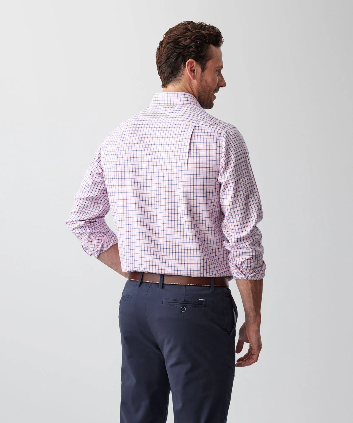 Non-Iron Dobby Twill Check Long Sleeve Shirt - Bright Pink - Image 3