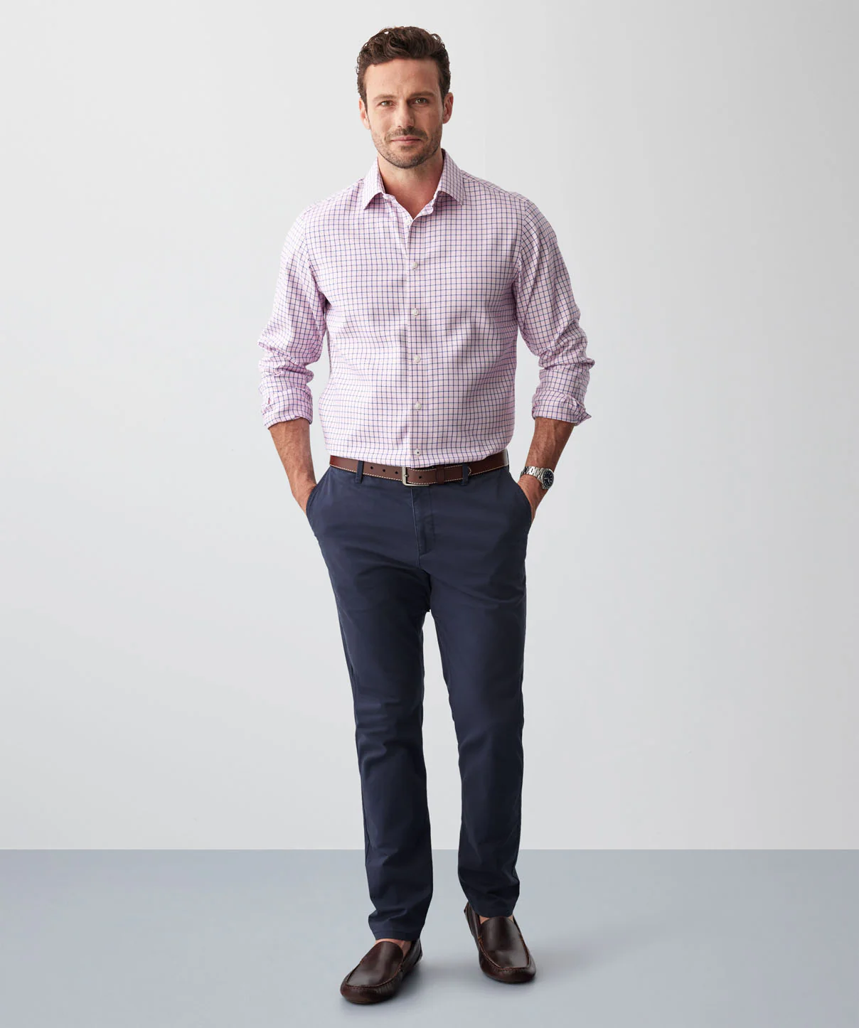 Non-Iron Dobby Twill Check Long Sleeve Shirt - Bright Pink - Image 5