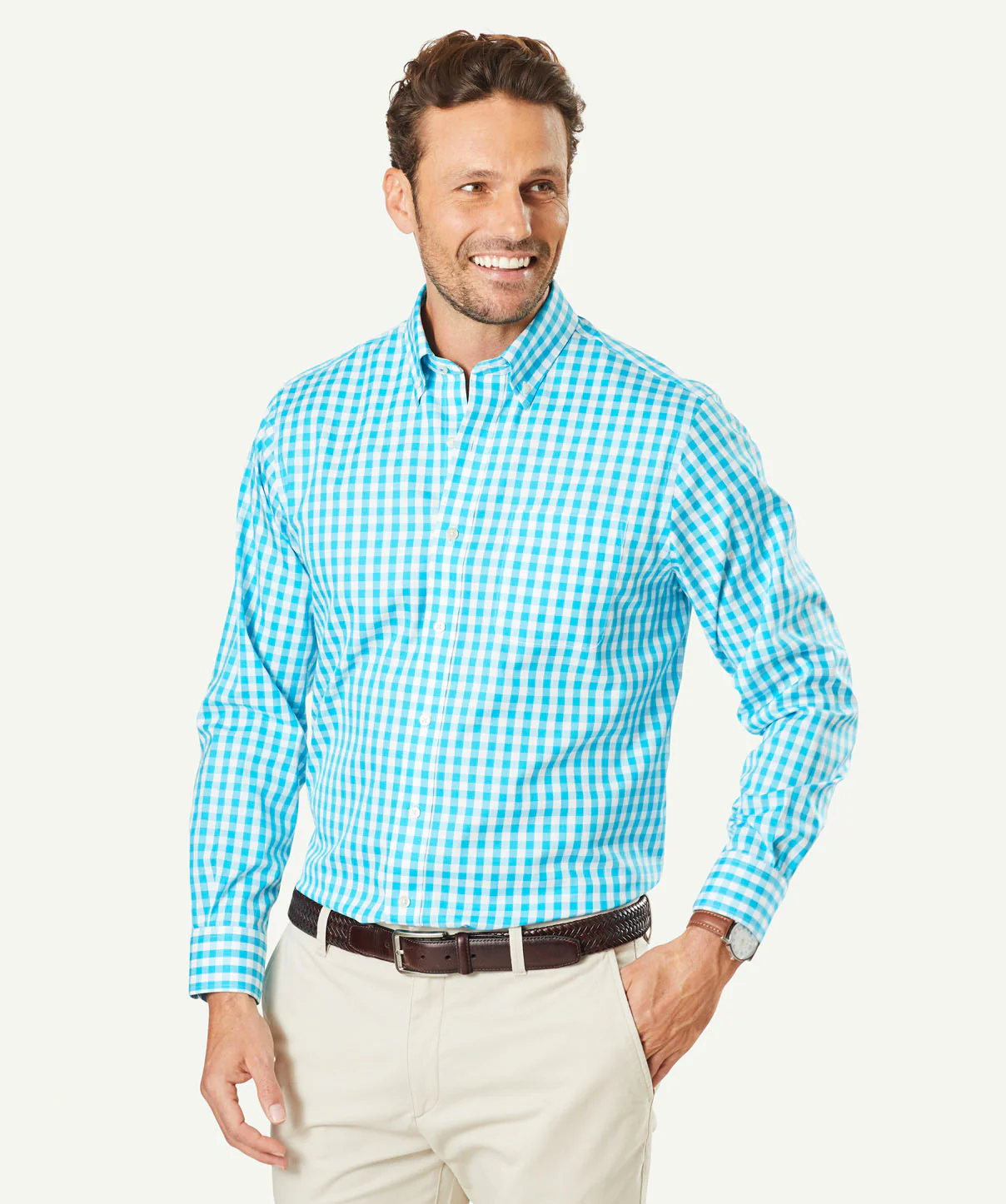 Non-Iron Oxford Check Long Sleeve Shirt - Cayman Blue - Image 6