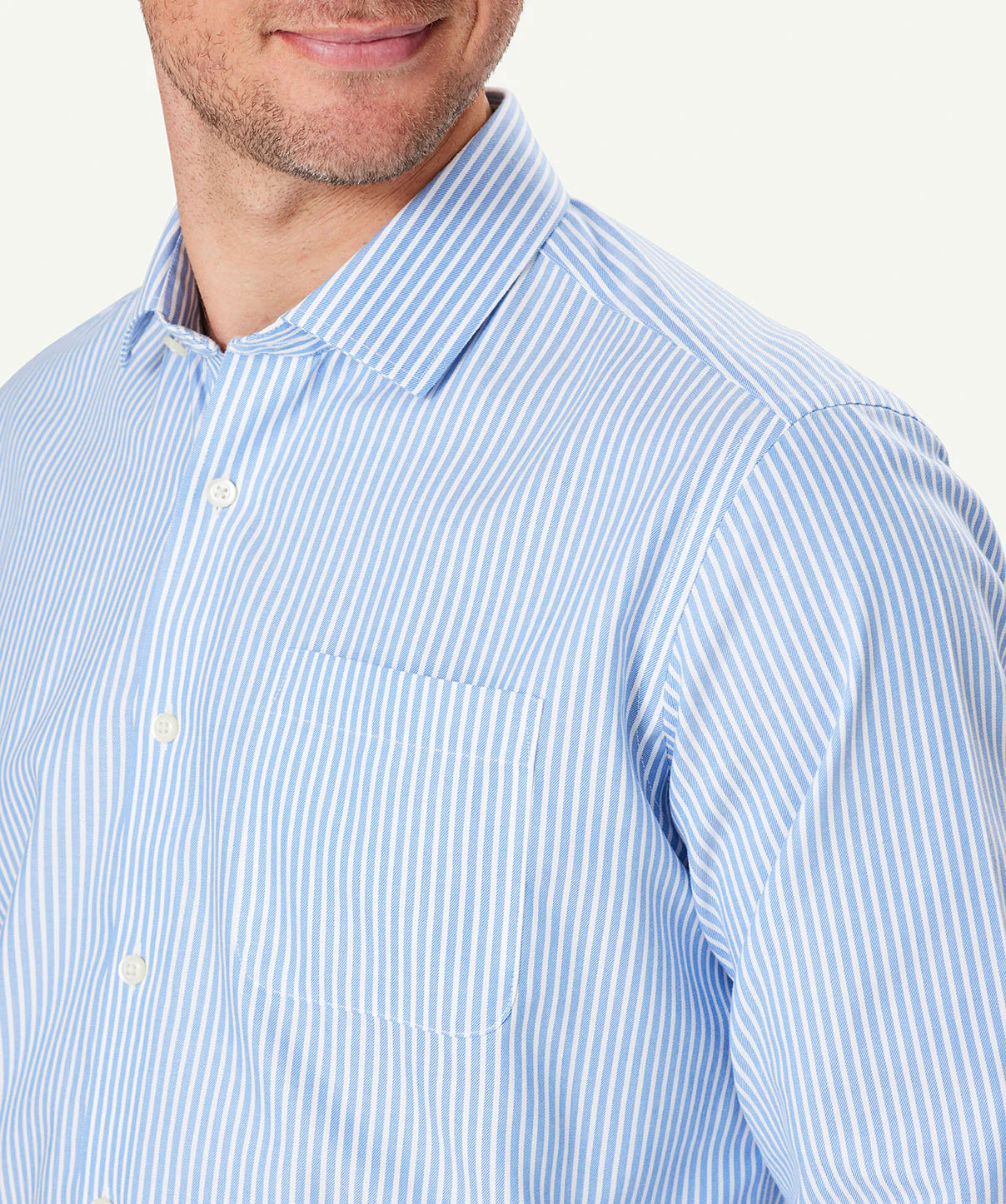 Non-Iron Twill Stripe Long Sleeve Shirt - Blue - Image 4
