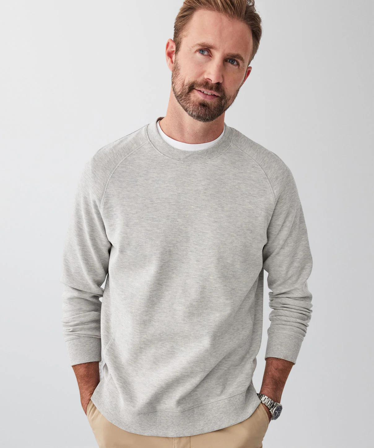 Pique Raglan Crew Jumper - Light Grey - Image 3